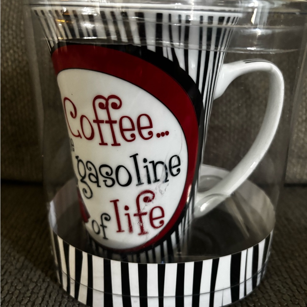 NIB American Atelier "Coffee The Gasoline Of Life" Mug dishwasher safe